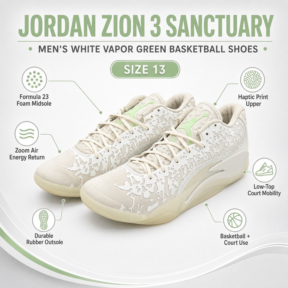 Jordan Zion 3 Sanctuary Men's 13 White Vapor Green Basketball Shoes DR0675-103 - Picture 10 of 10